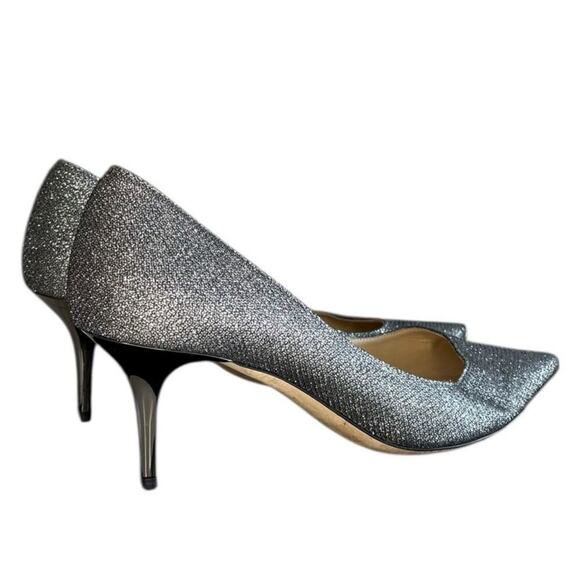 ***SOLD*** Jimmy Choo Romy Lame Glitter Pointed Toe Pump Heel Size 39.5 Silver - Picture 5 of 7